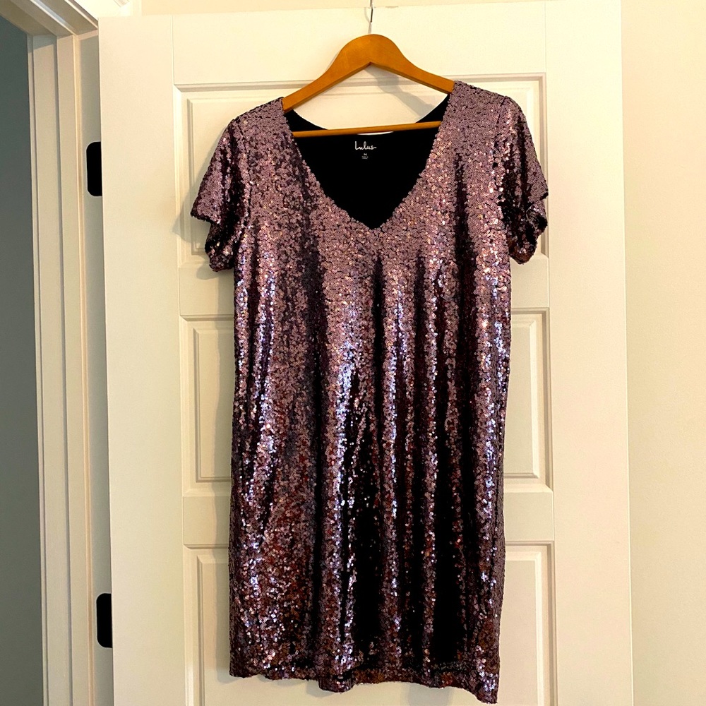 Purple shift dress with sequins